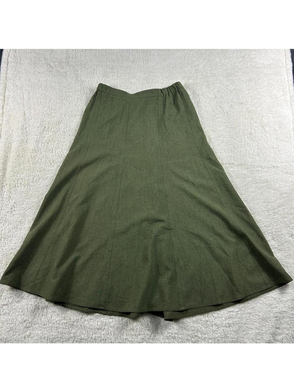 TanJay Women’s Forest Green A-Line Skirt Elastic Waist Casual Midi Skirt